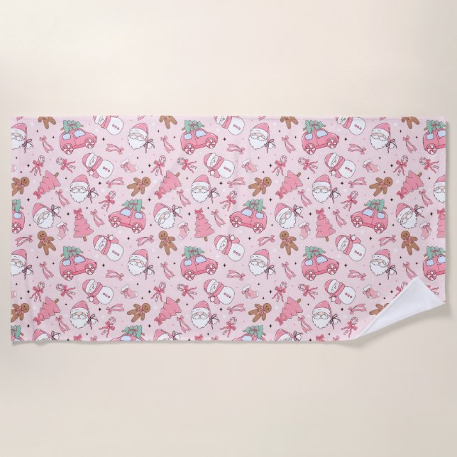 Toalha De Praia Pink santa christmas (Frente)