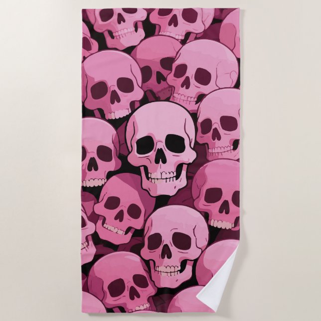 Toalha De Praia Pink Skull Pattern – Bold Gothic Design (Frente)