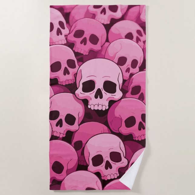 Toalha De Praia Pink Skull Pattern – Bold Pop Gothic Art (Frente)