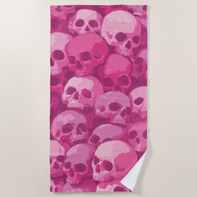 Toalha De Praia Pink Skull Pattern Pop Art Illustration (Frente)