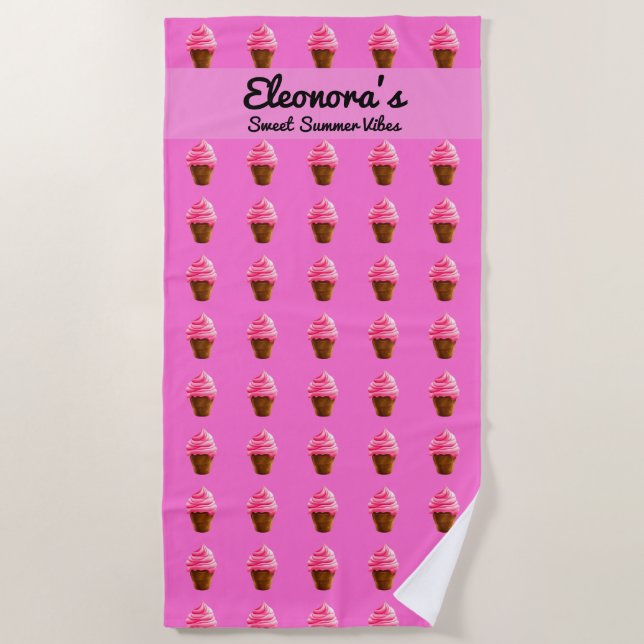 Toalha De Praia Pink Strawberry and Chocolate Ice Cream Pattern  (Frente)