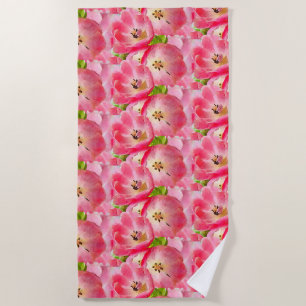Toalha De Praia Pink Watercolor Tulips Beach Towel
