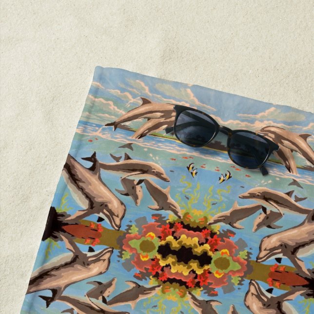 Toalha De Praia Pintado Mão Por Golfinhos Números | Espelho | (In Situ)