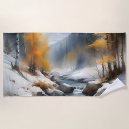 Toalha De Praia Pintor da paisagem fluvial serene snowy