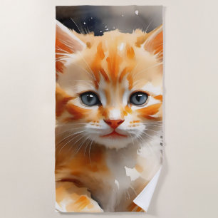 Toalha De Praia Pintura aquosa de um gato laranja giro