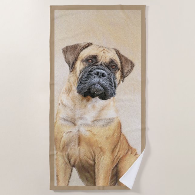 Toalha De Praia Pintura Bullmastiff - Arte Cachorra Original (Frente)