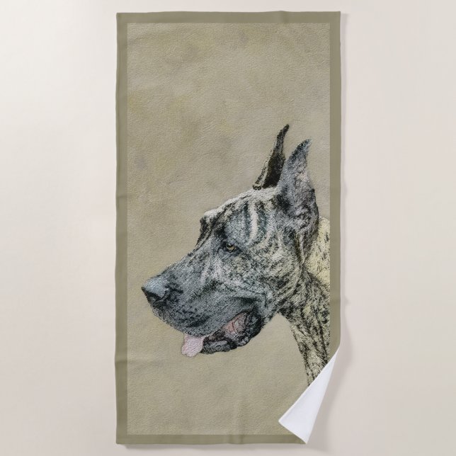 Toalha De Praia Pintura com o Grande Dane (Brindle) - Arte Canina  (Frente)