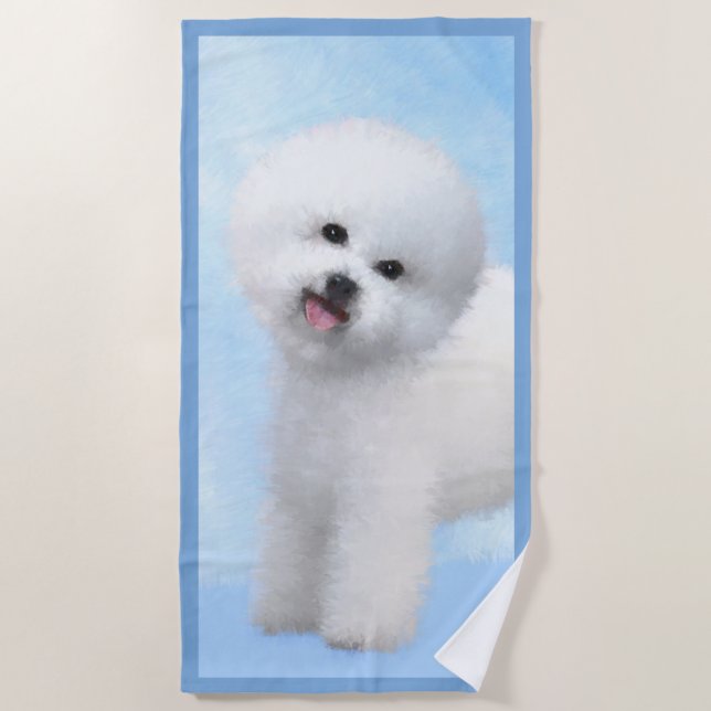 Toalha De Praia Pintura de Bichon Frise - Arte de Cachorro Origina (Frente)
