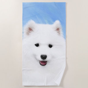 Toalha De Praia Pintura De Cachorro Samoia - Arte Cachorro Origina