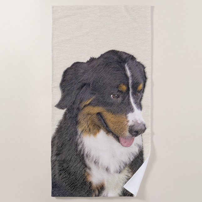 Toalha De Praia Pintura De Cão Da Montanha Bernese - Arte Original (Frente)