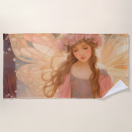 Toalha De Praia Pintura de fantasia de fada rosa-branca