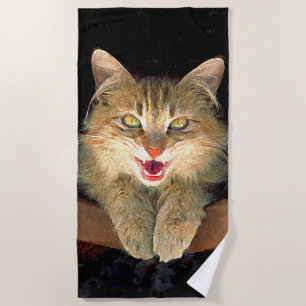 Toalha De Praia Pintura de Gatos Loucos - Arte de Gato Original Bo
