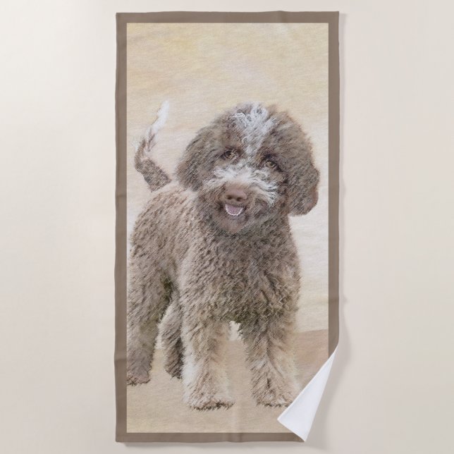 Toalha De Praia Pintura De Lagotto Romagnolo - Arte De Cão Origina (Frente)