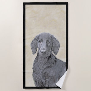 Toalha De Praia Pintura De Retriever Revestida Plana - Arte De Cão