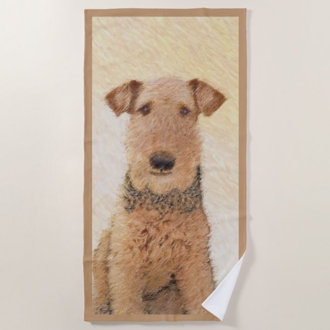 Toalha De Praia Pintura de Terrier Airedale - Arte original cômoda (Frente)