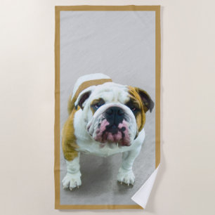 Toalha De Praia Pintura em Bulldog - Arte Cão Original Bonita