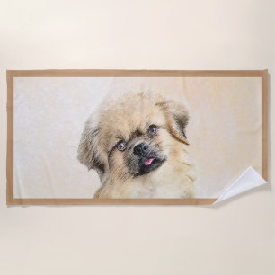 Toalha De Praia Pintura em espanhol tibetano - Arte canina origina