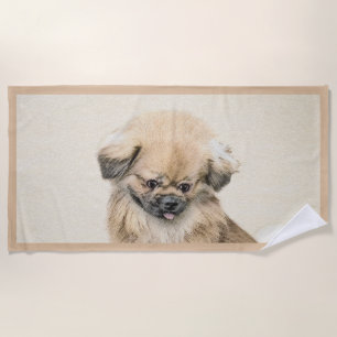 Toalha De Praia Pintura em Pekingese - Arte de Cachorro Original