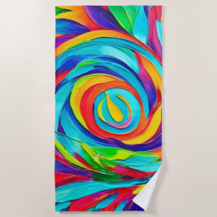 Toalha De Praia Pintura Espiral Floral Psicodélica Vibrante