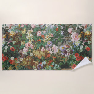 Toalha De Praia Pintura floral de flores coloridas vintage bonitas