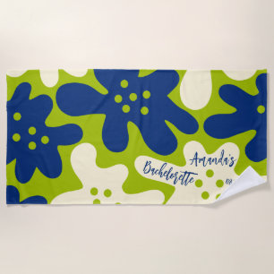 Toalha De Praia Pintura Personalizada Flor Azul e Verde Despedida