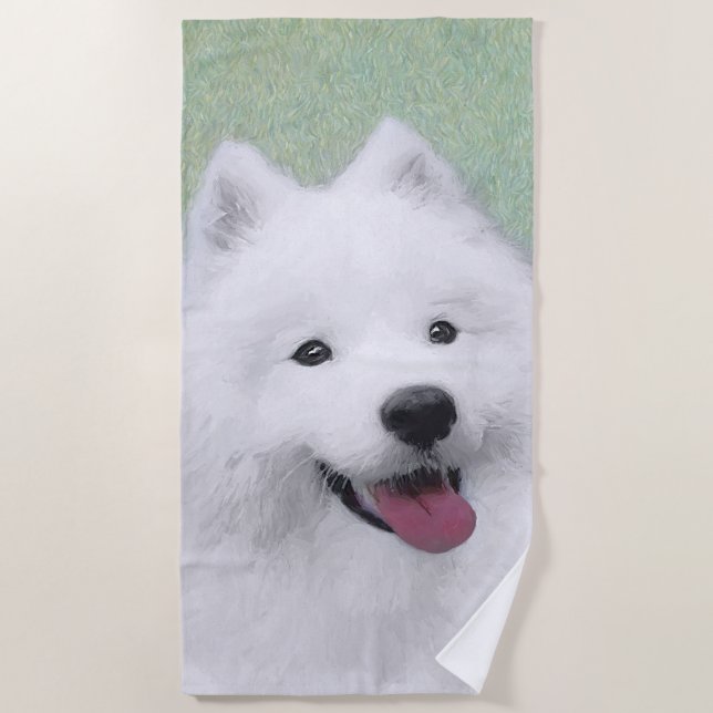 Toalha De Praia Pintura Samoyed - Arte Cachorra Original (Frente)