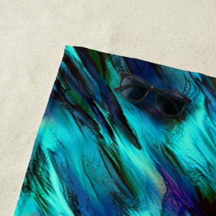 Toalha De Praia Pisca manchada de azul a ciano e manchas vermelhas