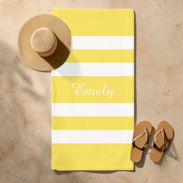 Toalha De Praia Piscina Amarelo de Nome Moderno (Modern Name Yellow Striped Pool Beach Towel)