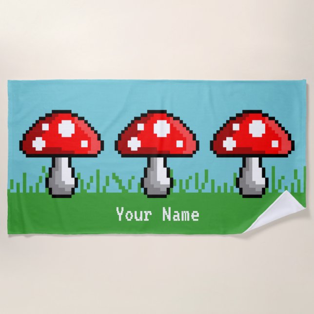 Toalha De Praia Pixel Mushroom Meadow Beach Towel (Frente)