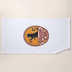 Toalha De Praia Pizza Vintage Gato Retro Design Engraçado Amante d