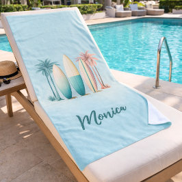 Toalha De Praia Placas de proteção palmeiras retro sage verde