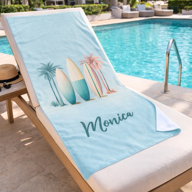 Toalha De Praia Placas de proteção palmeiras retro sage verde (Criador carregado)