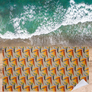 Toalha De Praia Planta de Ave do Paraíso Laranja Padrão em Caqui