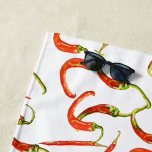 Toalha De Praia Plantas Pimentos Vermelhas