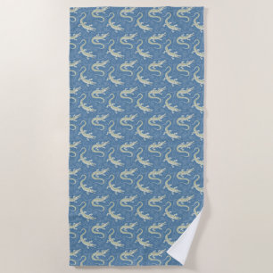 Toalha De Praia Playful Green Alligator Paisley em azul