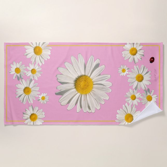 Toalha De Praia Pocket full of daisies beach towel.  (Frente)