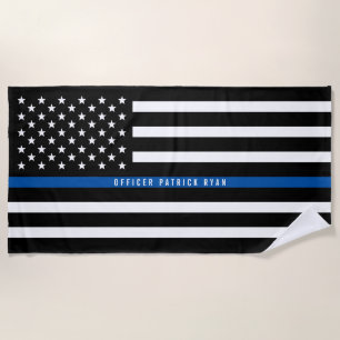 Toalha De Praia Polícia Fino Blue Line - Bandeira Americana Monogr