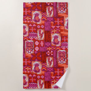 Toalha De Praia Pomaika’i Tiki Havaiian Vintage Tapa - Fuchsia