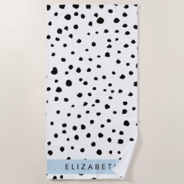 Toalha De Praia Pontos Dalmáticos, Pontos, Preto e Branco, Seu Nom