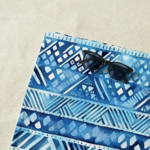 Toalha De Praia Pontos de distribuição tribais brancos Azul Aqua