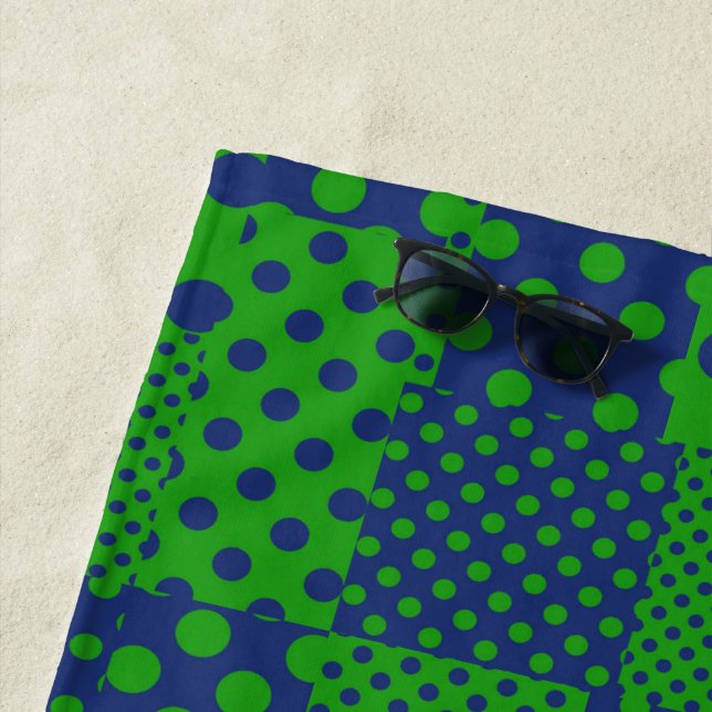 Toalha De Praia Pontos Polka Azul Verde Patchwork  (In Situ)