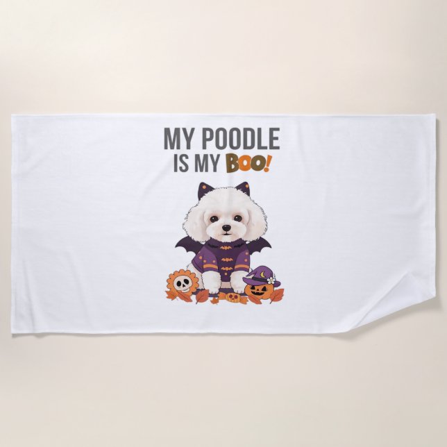 Toalha De Praia Poodle Halloween A Minha Poodle É O Meu Cão-de-Our (Frente)