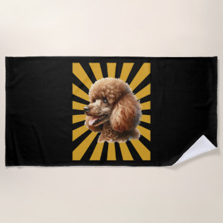 Toalha De Praia Poodle Padrão Marrom Retro Sunburst