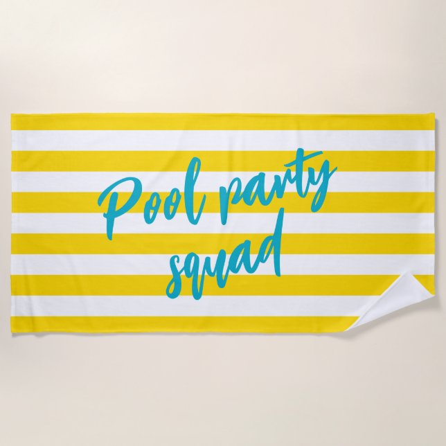 Toalha De Praia Pool Party Squad Cute Yellow and White Striped (Frente)
