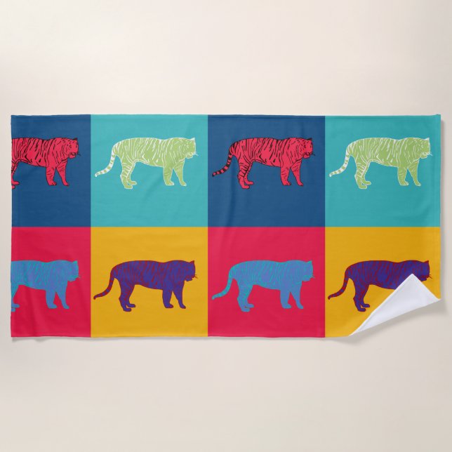 Toalha De Praia Pop Art Tigers Beach Towel (Frente)
