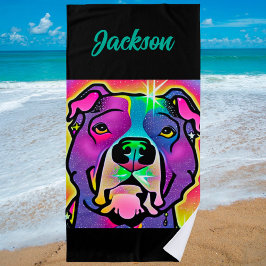 Toalha De Praia Pop de Arte do Cão Pitbull Personalizada