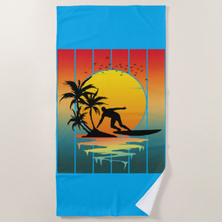 Toalha De Praia Pôr do sol vintage surf surfista oceano surf