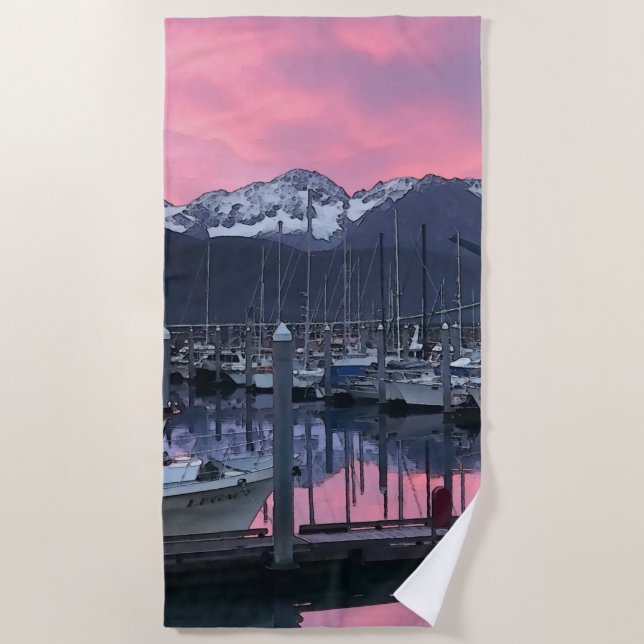 Toalha De Praia Porto de Barco Rosa Sunrise 1 - Beach Towel (Frente)