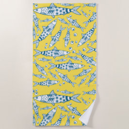 Toalha De Praia Português Lisboa Sardinha Padrão Azulejos Amarelo