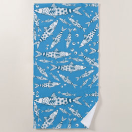 Toalha De Praia Português Lisboa Sardinha Padrão Azulejos Azul